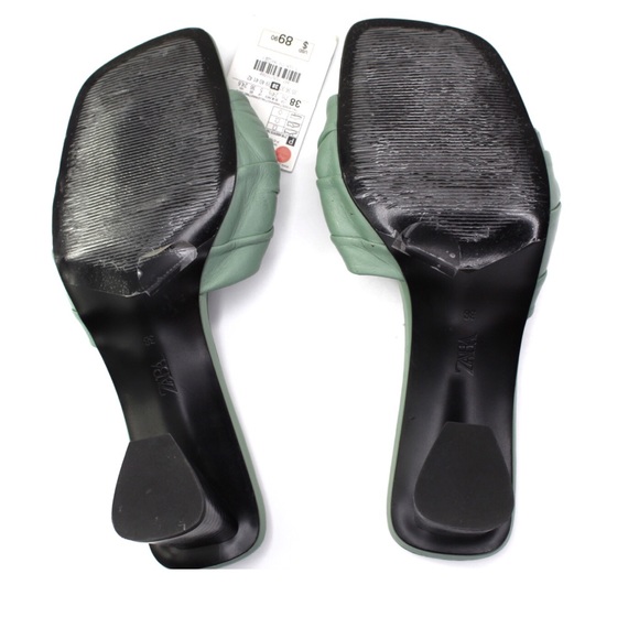 Zara New Knotted Heeled Leather Sandals 7.5 / 38 Seafoam Green NWT - Picture 14 of 16